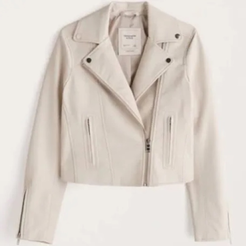 Abercrombie & Fitch Women's Cream Leather Jacket